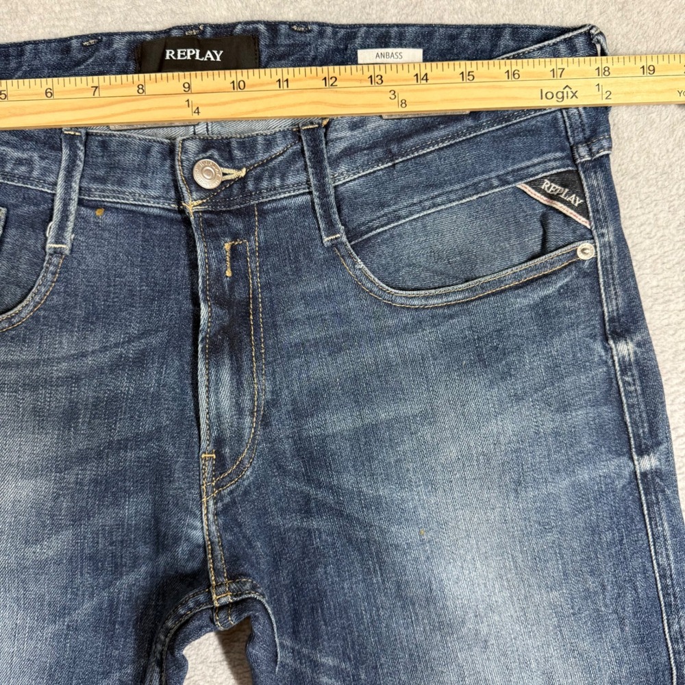 Replay Anbass Slim Fit Jeans Mens 34x32 Medium Wash Blue Denim M914 - Picture 10 of 14